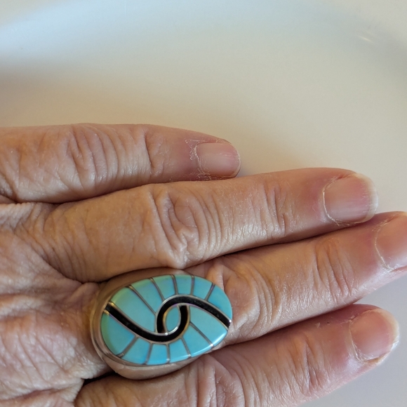 Vintage Zuni Turquoise Hummingbird Amy Quandalacy Ring Size 10 - Picture 8 of 12
